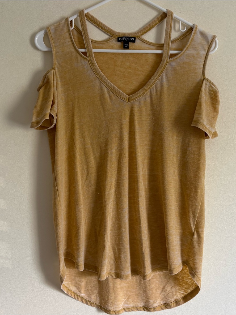 Express Women's Mustard Cold-Shoulder V-Neck Top Size XS